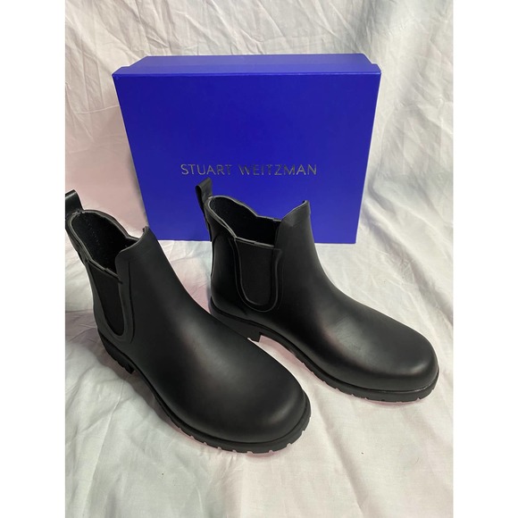 NEW Stuart Weitzman Rubber Chelsea Boots Black 7B